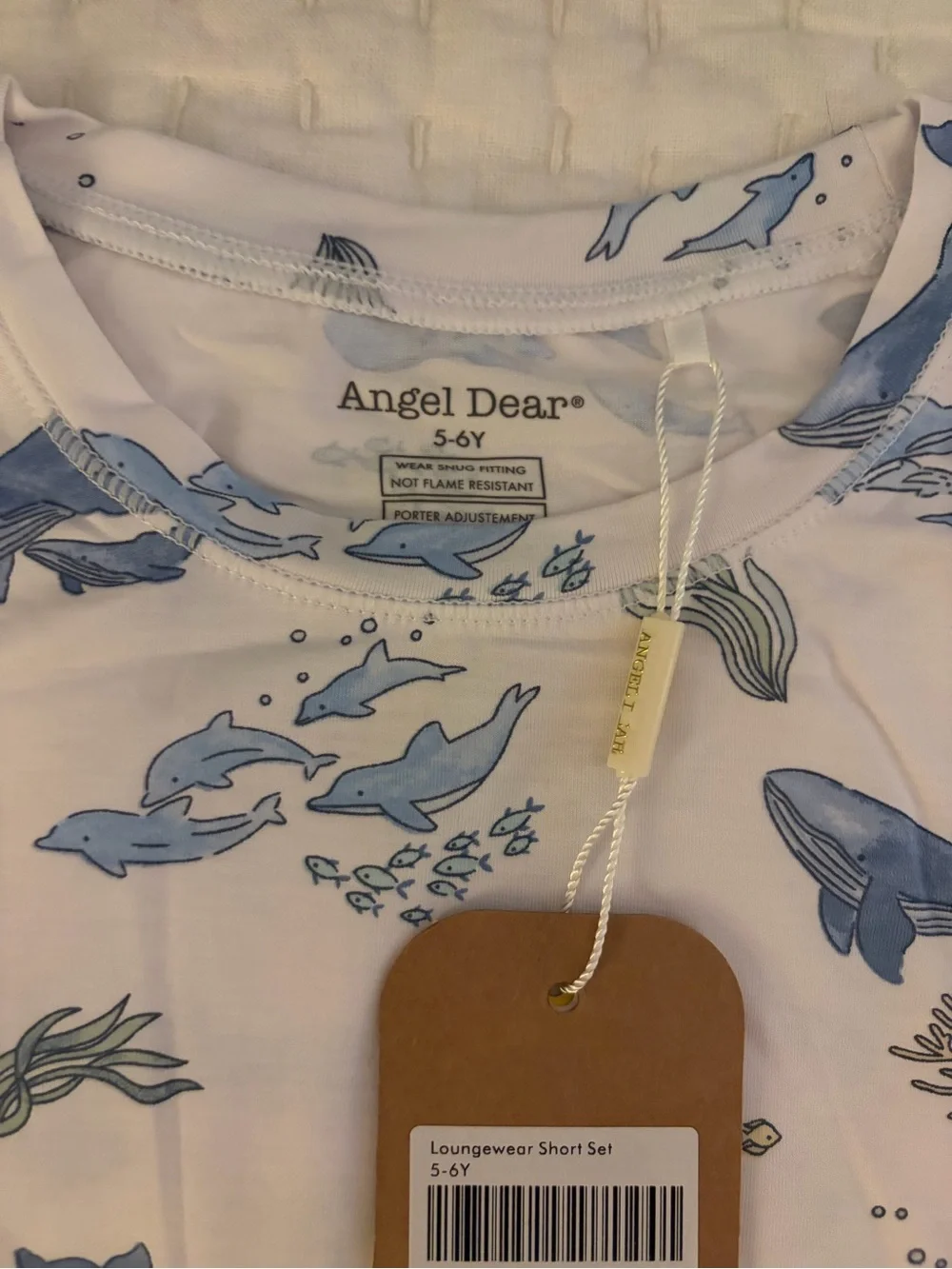 NWT Angel Dear Bamboo Whale Print Kids Pajama Set Size 5-6Y